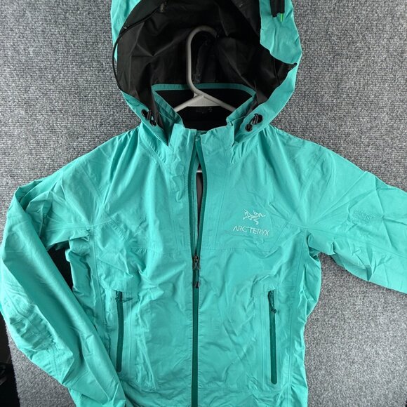 Arc'teryx Women Light Blue Green Full Zip Jacket Medium Hooded Paclite **